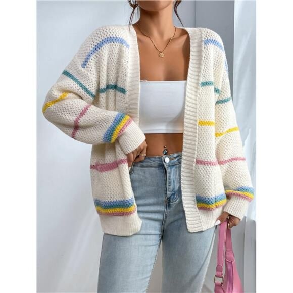 Colorful Striped Pattern Drop Shoulder Duster Cardigan